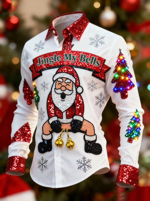 Men's Business Christmas Fun Jingle My Bells Print Long Sleeve Shirt