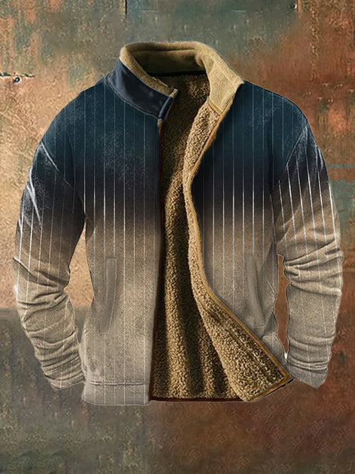 Men's vintage western hunting patchwork warm fleece jacket