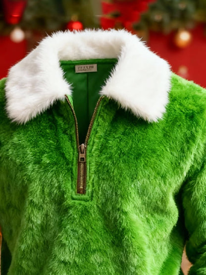 Men's Comfortable Plush Stitching Christmas Warm Zipper Sweatshirt
