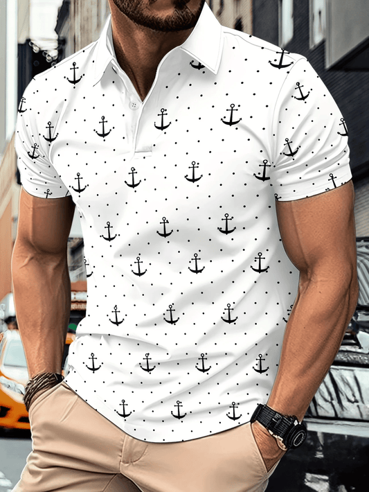 Men's Business Casual Logo Button Short Sleeve Polo Shirt
