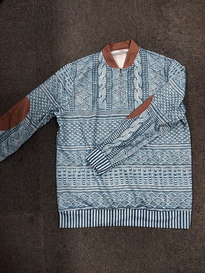 Men's Vintage Knit Print Zip-Up Sweatshirt
