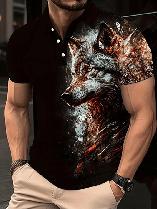 Men's Business Casual Logo Button Short Sleeve Polo Shirt
