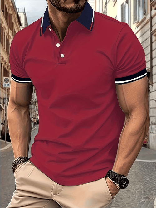 Men's Classic Business Logo Button Short Sleeve Polo Shirt