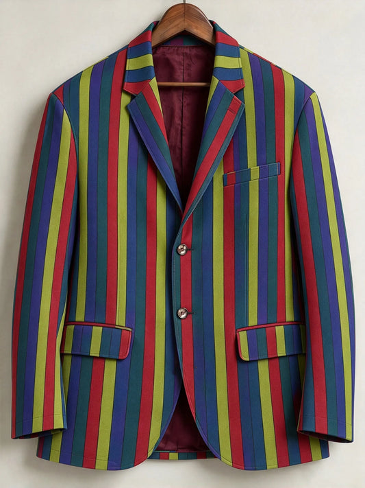 Men's Retro Abstract Stripe Print Casual Blazer