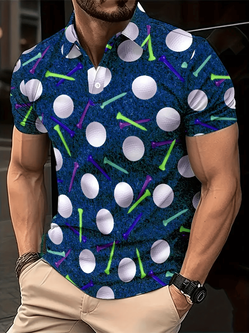 Men's Classic Business Logo Button Short Sleeve Polo Shirt