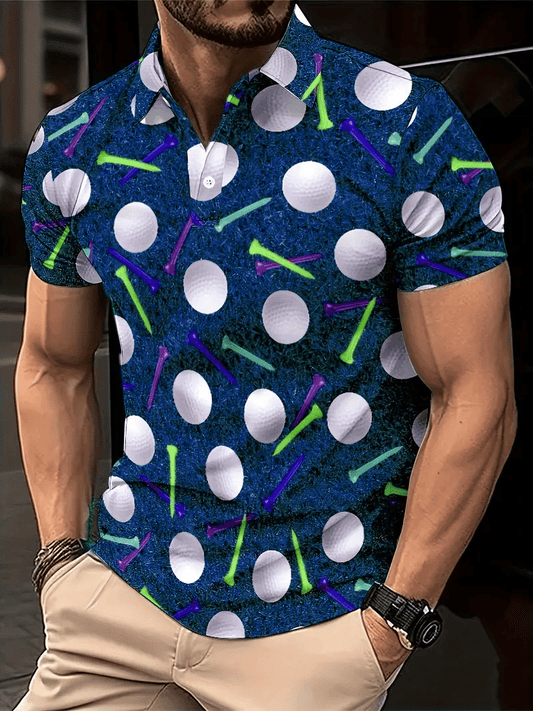Men's Classic Business Logo Button Short Sleeve Polo Shirt