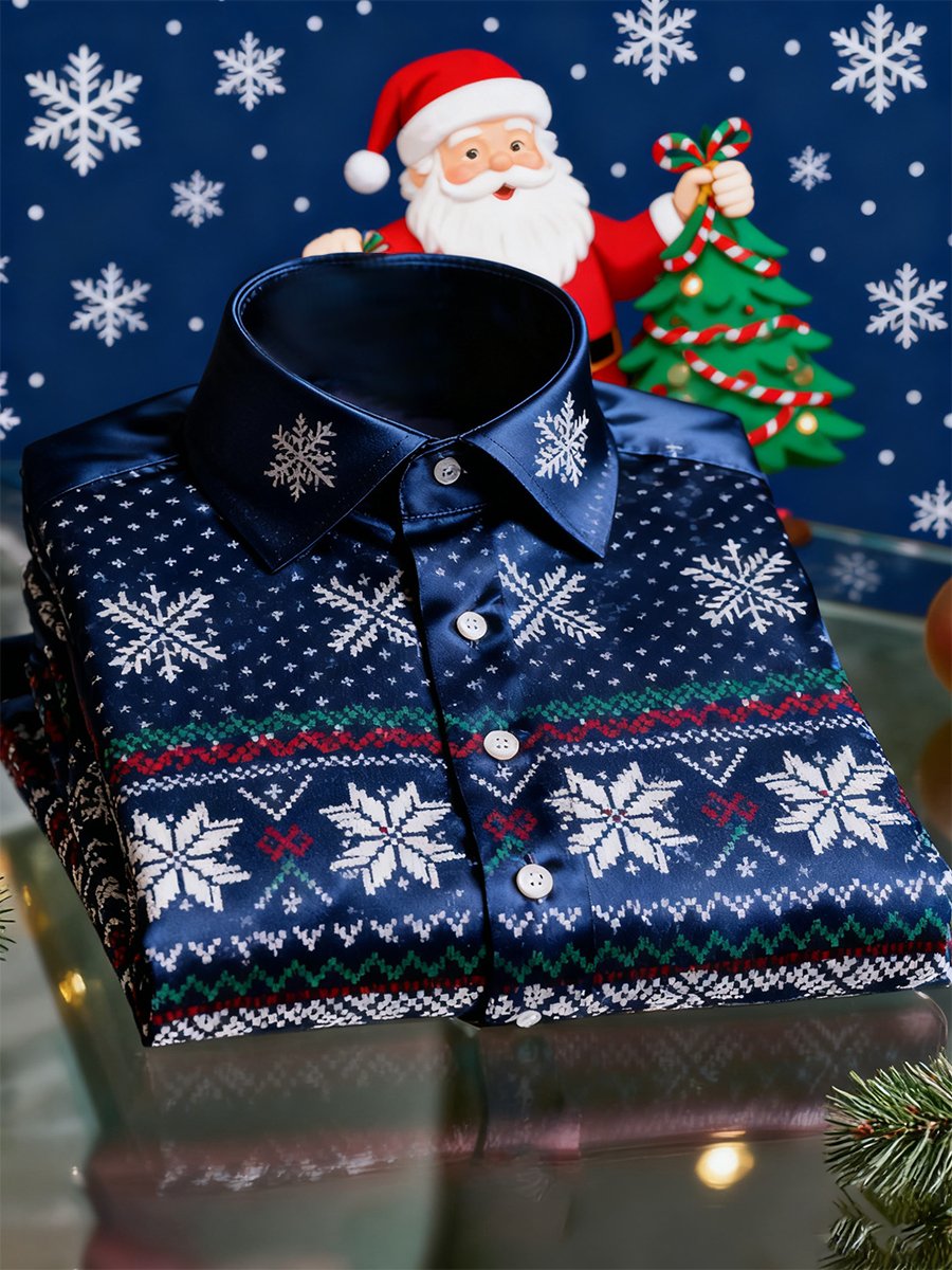 Men's  Christmas Long Sleeve Button-Down Shirt