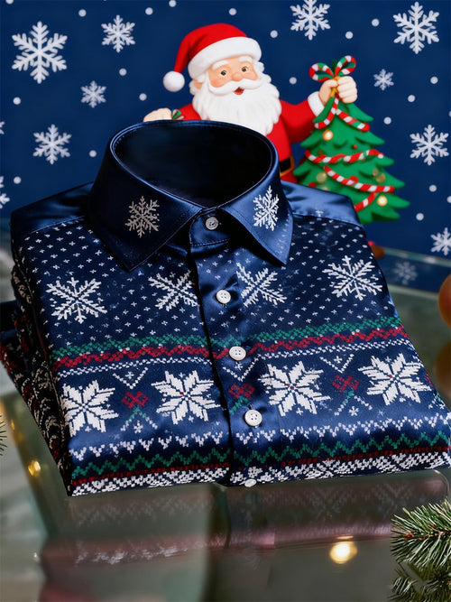 Men's  Christmas Long Sleeve Button-Down Shirt