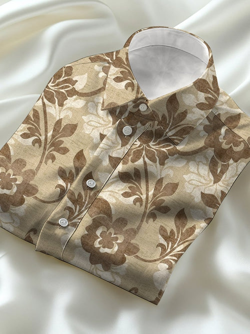 Men's business casual distressed floral lapel short-sleeved shirt