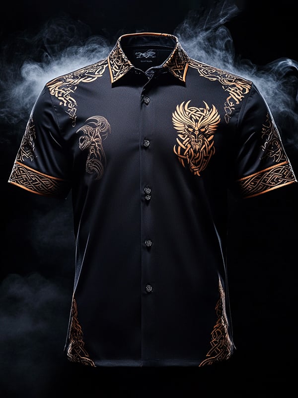 Men's Retro Viking Graphic Short Sleeve Shirt