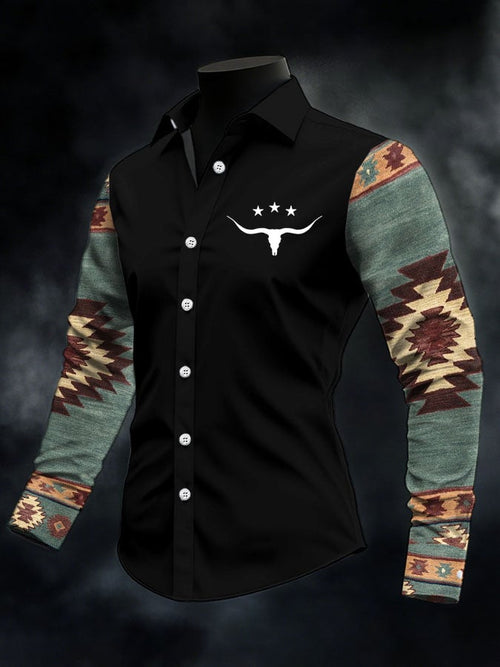 Men's Retro Western Print Casual Shirt