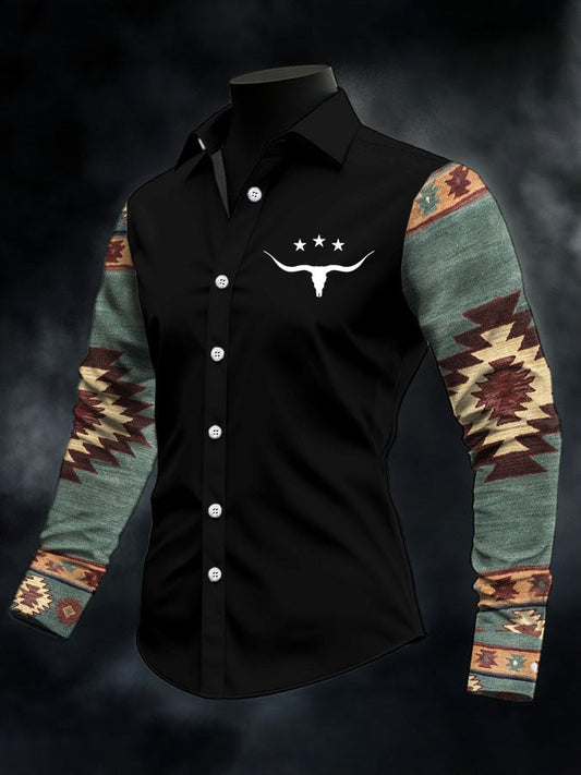 Men's Retro Western Print Casual Shirt