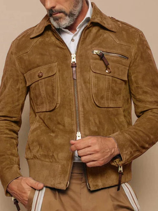 Mens Outdoor Vintage Zipper Pocket Jacket