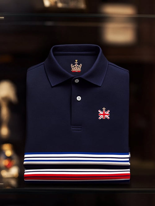 Men's Classic Business Logo Button Short Sleeve Polo Shirt