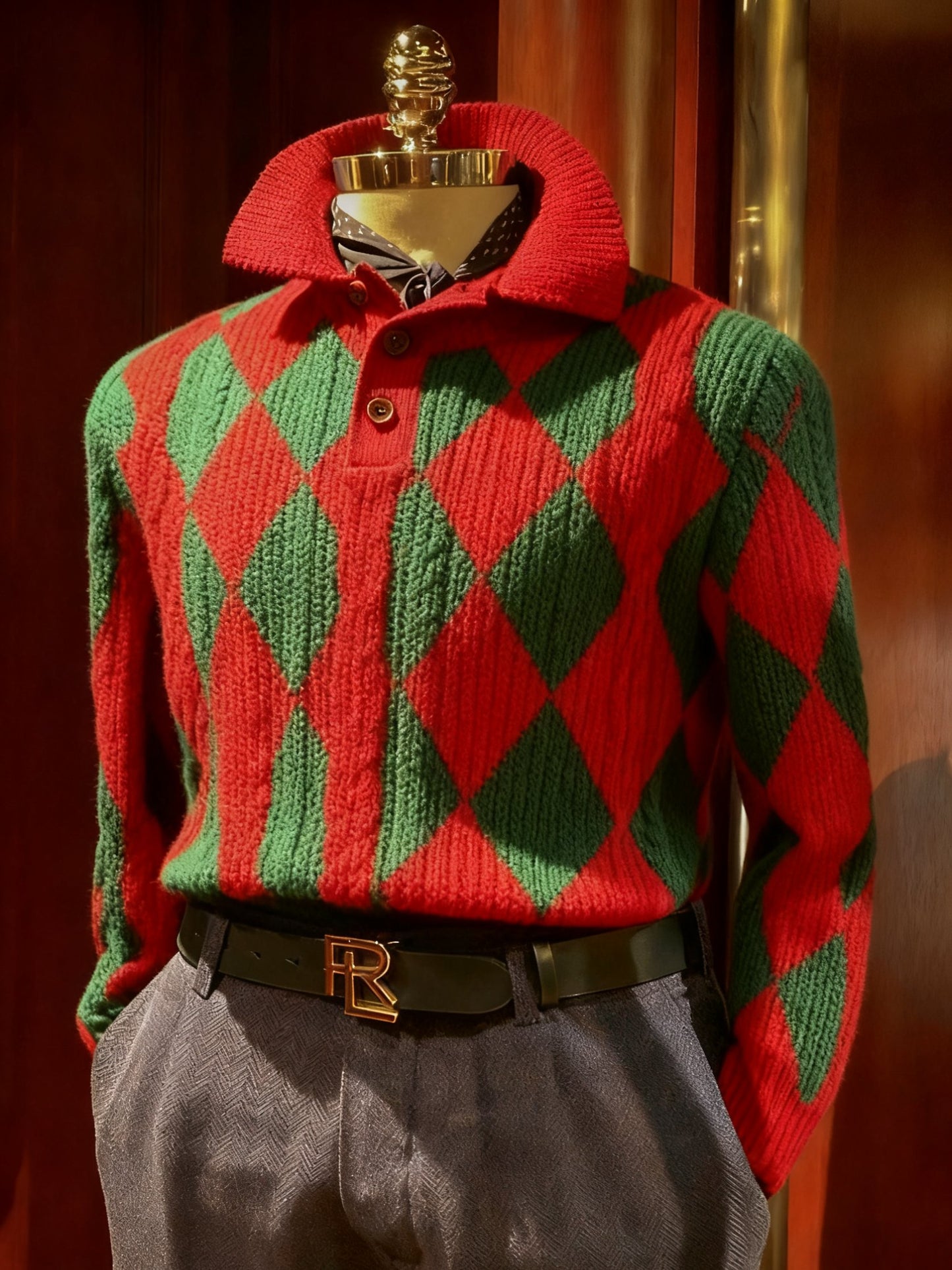 Unisex Christmas Diamond-Patterned Collar Knit Sweater
