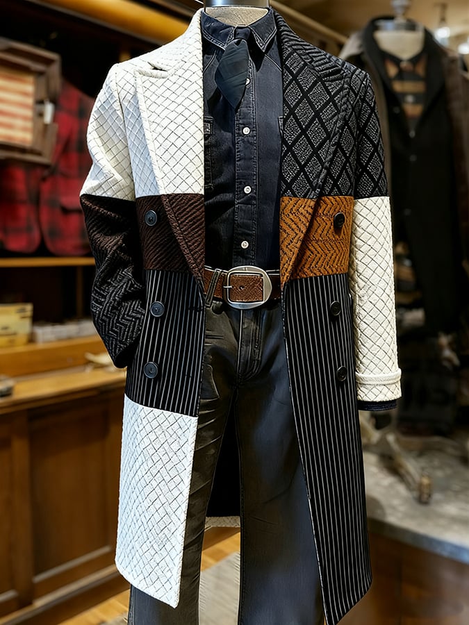 Men's Fashionable Retro Geometric Casual Woolen Coat