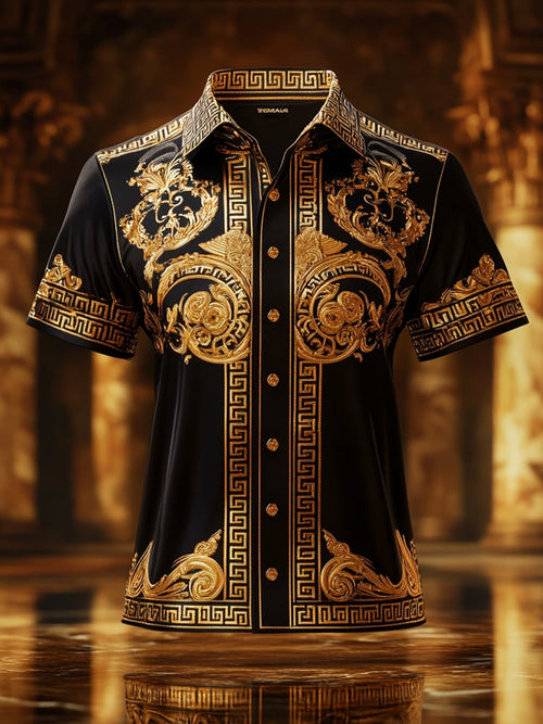 Men's Satin Luxe Print Short Sleeve Button Shirt