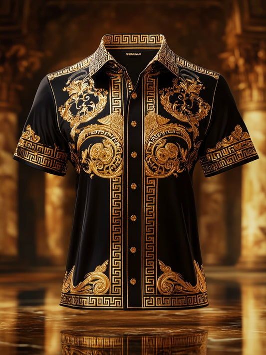 Men's Satin Luxe Print Short Sleeve Button Shirt