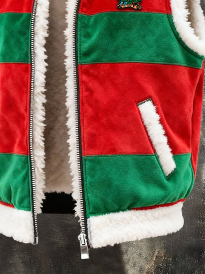 Men's Retro Suede Christmas Vest Jacket (With Detachable Brooch Design)