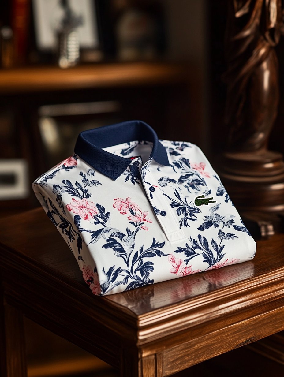 Men's Business Casual Floral Print Button-Down Short Sleeve Polo Shirt