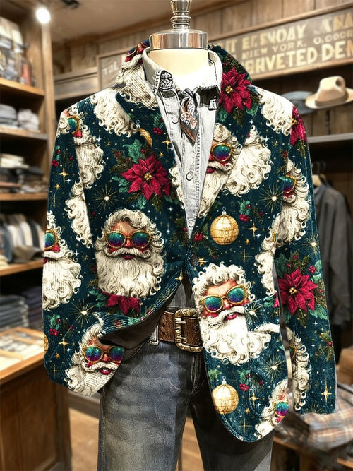 Men's Retro Christmas Art Print Casual Blazer