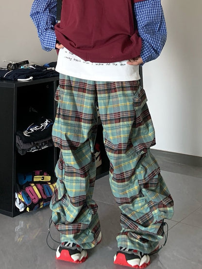 Men's Fashion Casual Plaid Multifunctional Pocket Pants