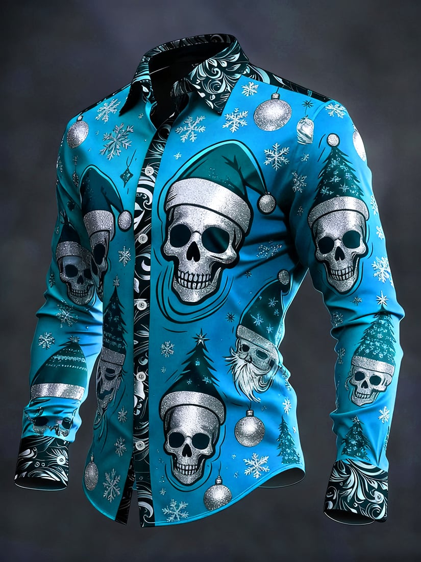 Men's Vintage Skull Christmas Party Long Sleeve Shirt