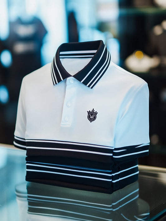 Men's Business Casual Logo Button Short Sleeve Polo Shirt