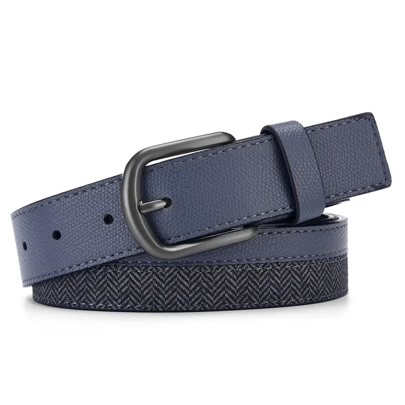 Men's Herringbone Splicing Metal Pin Buckle PU Leather Belt