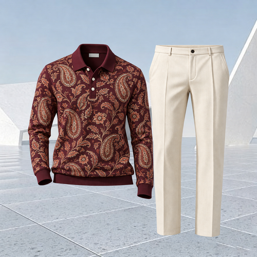 Men's Color-Blocked Polo Shirt and Pants Set