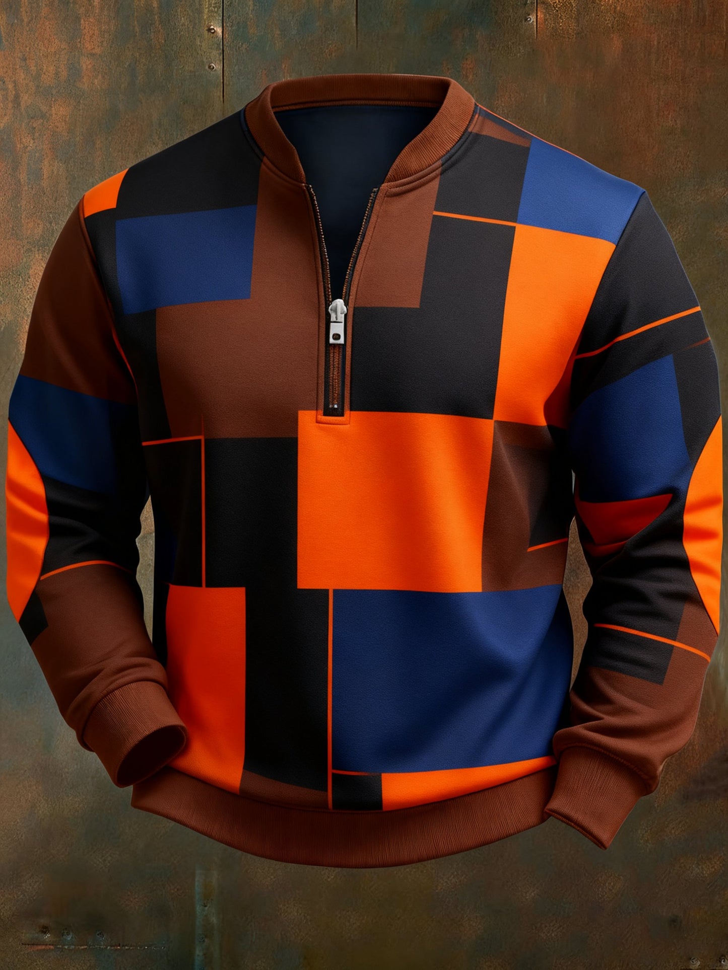 Men's Casual Geometric Color Block Print Sweatshirt