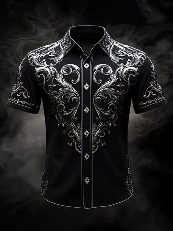 Men's Retro Gothic Pattern Short Sleeve Shirt
