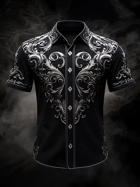 Men's Retro Gothic Pattern Short Sleeve Shirt