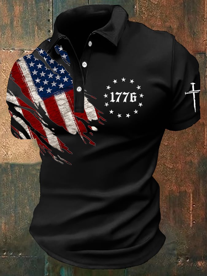 Men's Independence Day Faith Cross Printed Casual POLO Shirt