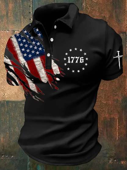 Men's Independence Day Faith Cross Printed Casual POLO Shirt