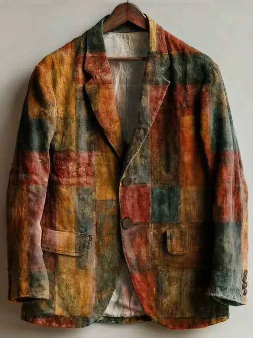 Men's Retro Geometric Color Block Casual Blazer