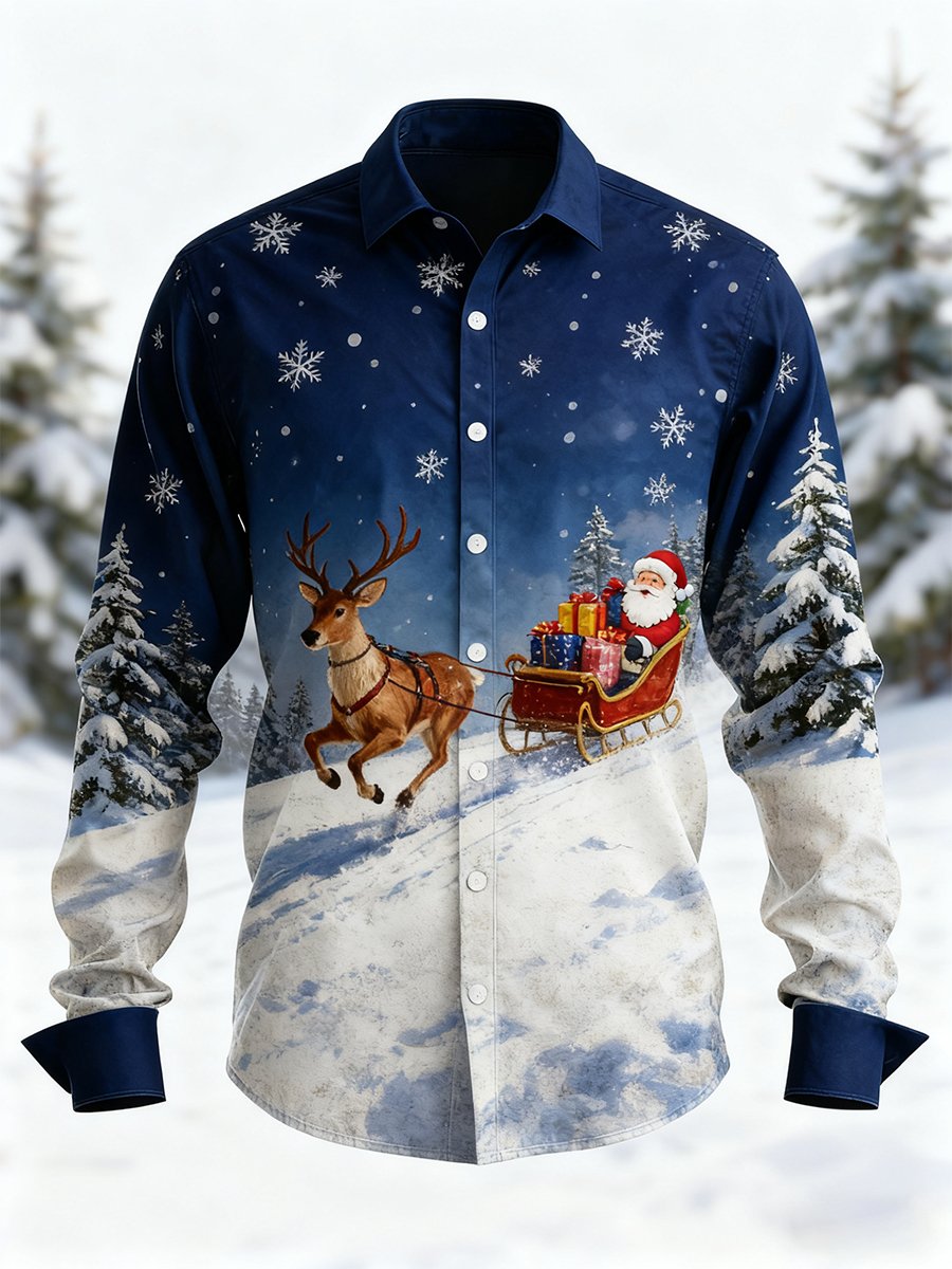 Men's Vintage Christmas Art Long Sleeve Shirt