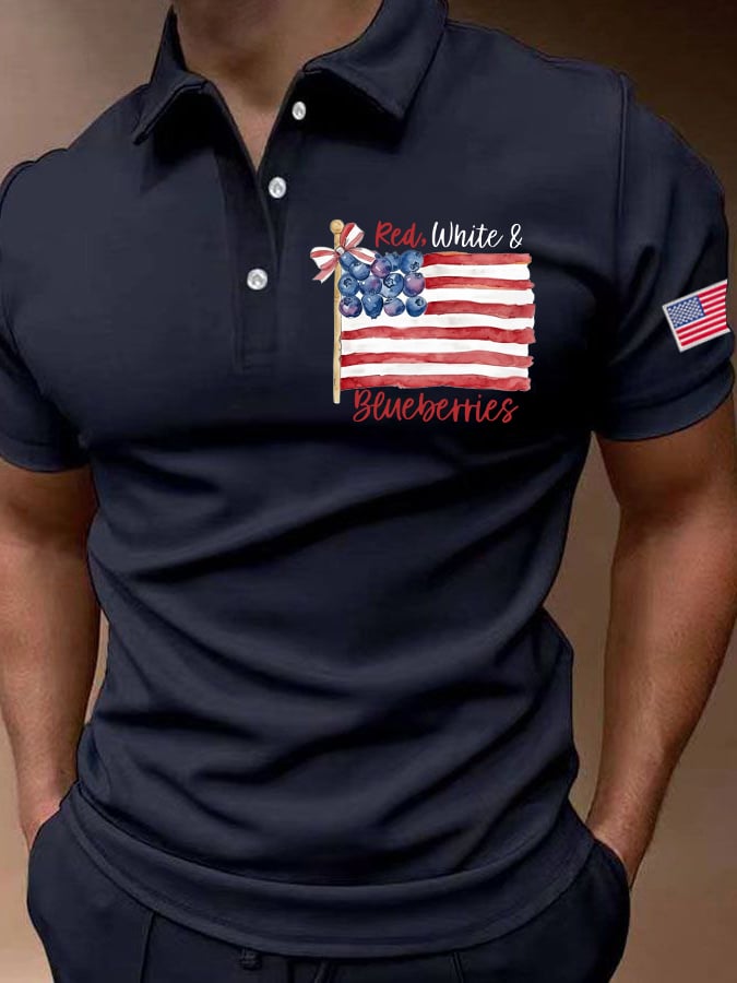 Men's Vintage Red White And Blueberries Printed Polo Shirt