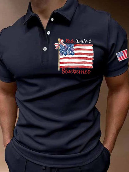 Men's Vintage Red White And Blueberries Printed Polo Shirt
