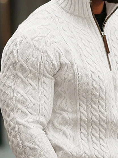 Men's Vintage Half Zip Solid Color Knit Sweater