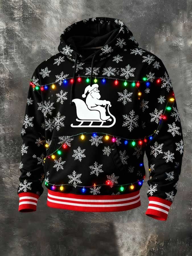 Retro Christmas Snowflake And Lantern Print Hoodie