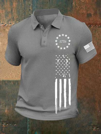 Men's Vintage Flag 1776 Printed Polo Shirt