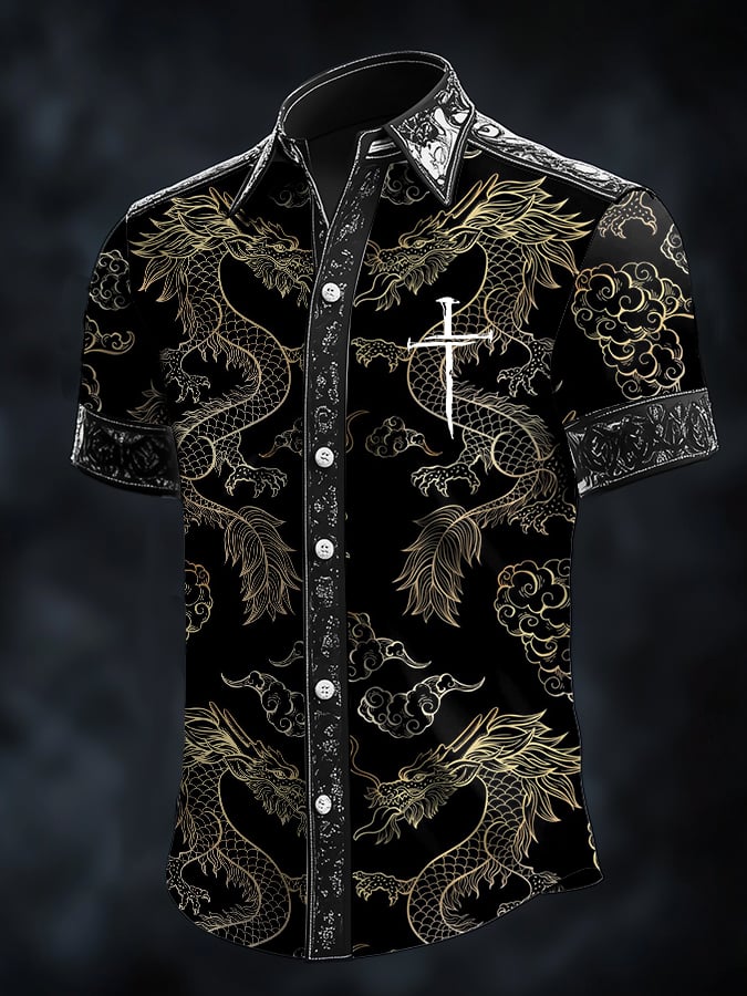 Men's Retro Baroque Print Dark Shirt