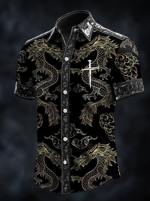 Men's Retro Baroque Print Dark Shirt