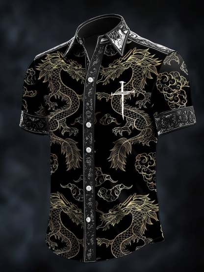 Men's Retro Baroque Print Dark Shirt