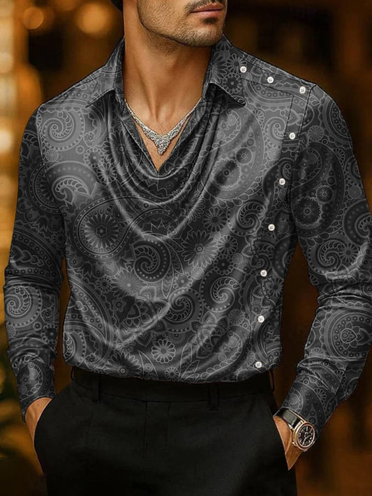 Men's Casual Business Printed Satin Fashion Shirt