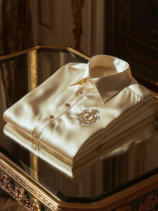 Men's Satin Luxury Business Short Sleeve Button Shirt