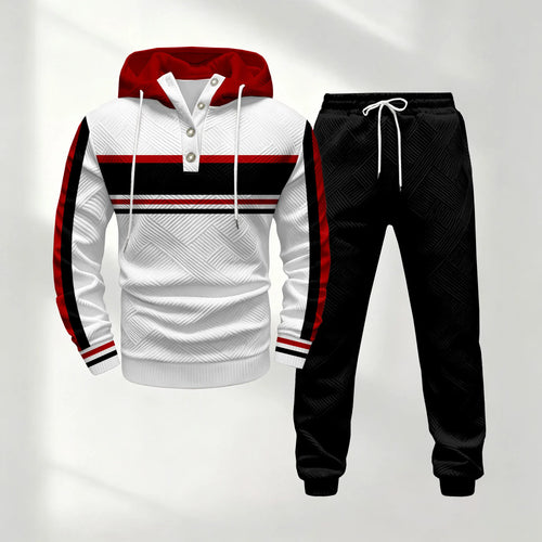 Men's Half-Button-Down Hooded Long-Sleeve Top and Pants Set