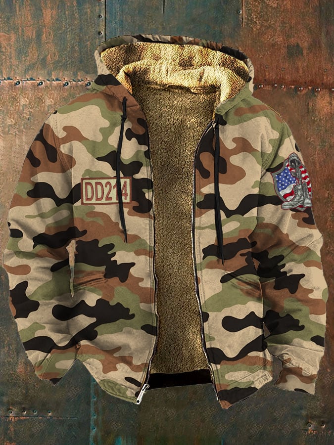 Men's Camouflage Veteran DD-214 Printed Fleece Jacket