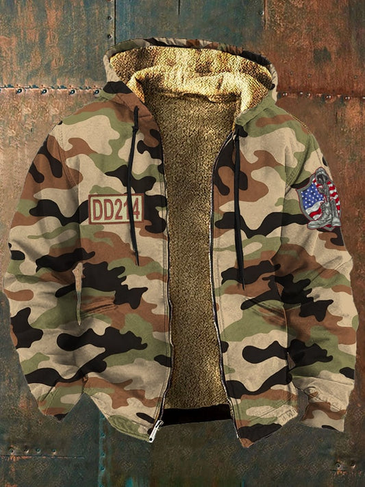 Men's Camouflage Veteran DD-214 Printed Fleece Jacket
